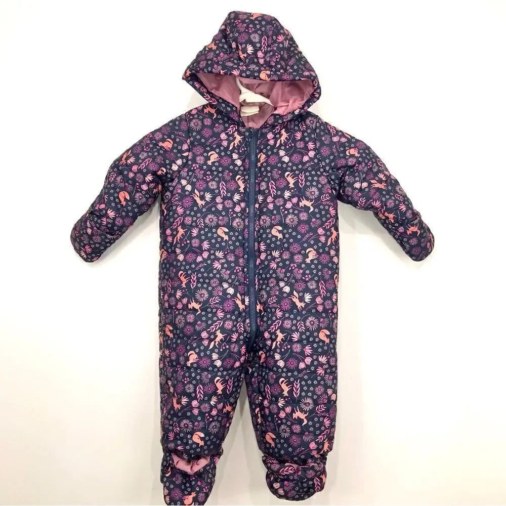 First Impressions Navy Blue Pink Floral Hooded Quilted Infant Snowsuit